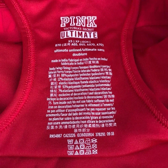 🆕PINK Victoria’s Secret Gym Racerback Sport Bra Red  XS 🆕 - Picture 4 of 5